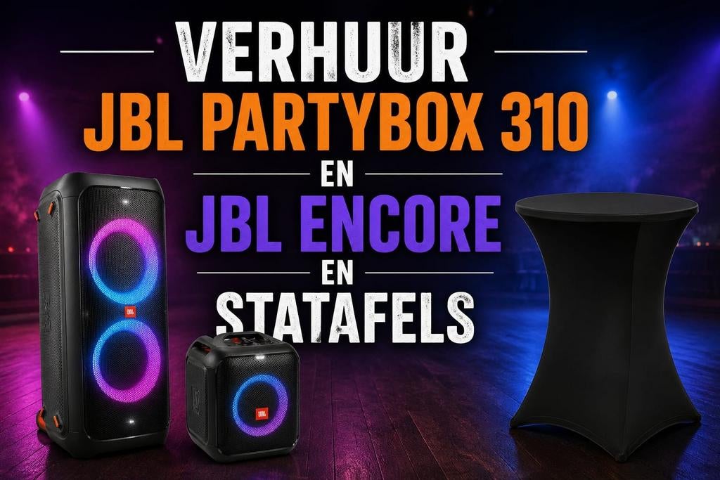 Verhuur jbl partybox 310 jbl partybox encore statafels, Hobby en Vrije tijd, Feestartikelen | Verhuur, Ophalen, Overige