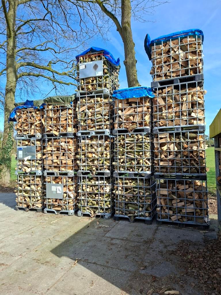 Gekloofd open haard hout beuk, eik, berk, deze winter stoken, Tuin en Terras, Haardhout, 6 m³ of meer, Ophalen of Verzenden, Eikenhout