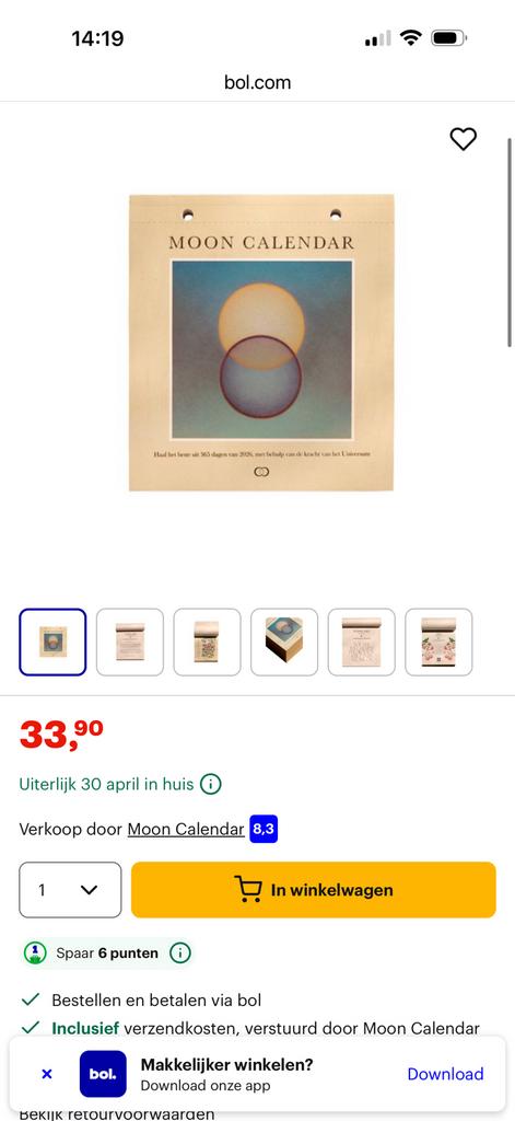 Moonkalender, Ophalen of Verzenden, Maandkalender, Nieuw