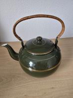 Vintage Groene Emaille Ketel met Rotan Handvat, Antiek en Kunst, Ophalen