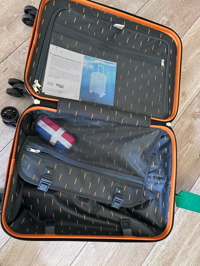 Stijlvolle handbagage koffer wit/oranje - Zo goed als nieuw, Sieraden, Tassen en Uiterlijk, Koffers, Ophalen, 50 tot 60 cm, Hard kunststof