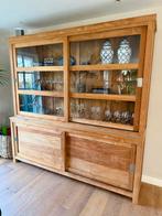 Teak houten vitrinekast met verlichting, Ophalen, 200 cm of meer, Teakhout, Zo goed als nieuw