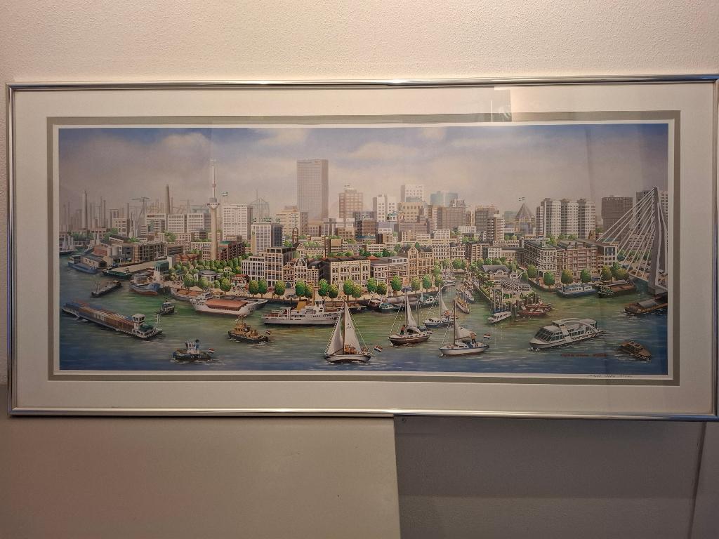 Skyline Rotterdam Grafiek (Naieve Kunst), Antiek en Kunst, Kunst | Etsen en Gravures, Ophalen