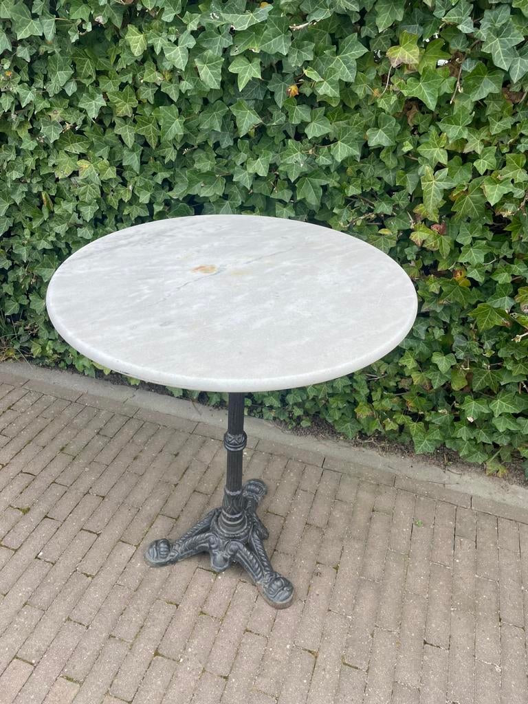 Bistro tafel - gietijzer / marmer, Ophalen of Verzenden, Zo goed als nieuw, Rond, Metaal