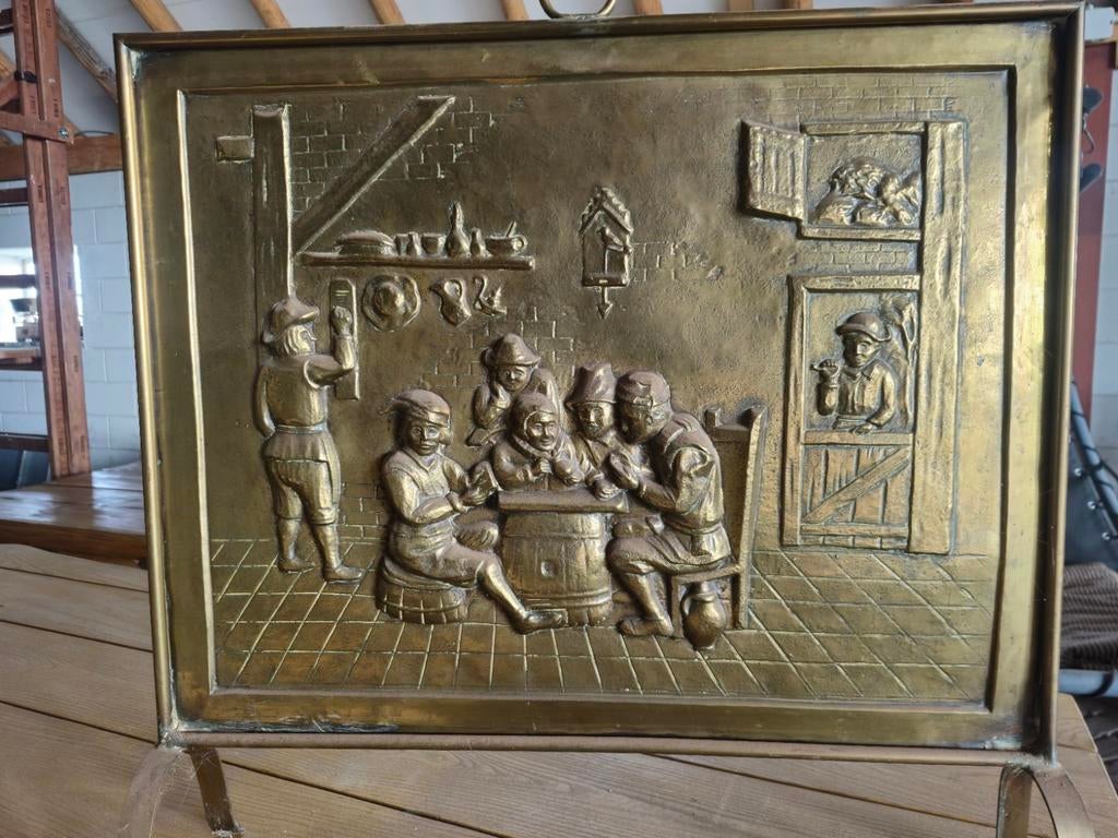 Antiek Bronzen Plaquette: Gezellige Scène in Herberg, Ophalen of Verzenden