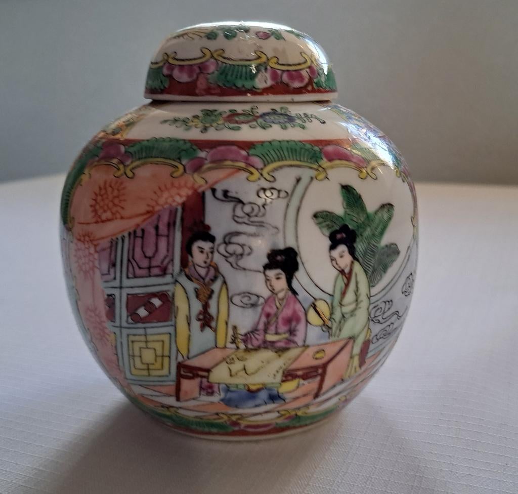 Oude chinese porselein gemberpot famille rose vrouw vogel, Antiek en Kunst, Kunst | Niet-Westerse kunst, Verzenden