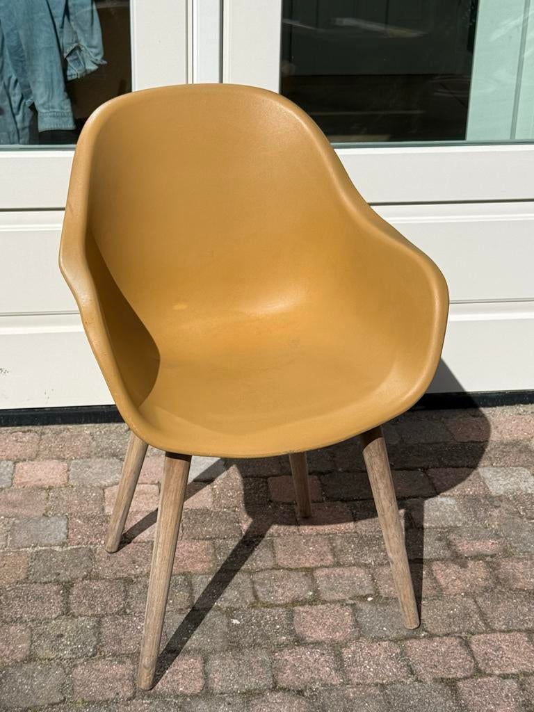 4x Kuipstoel / Terrasstoel - 2 Geel, 2 Grijs, Houten Poten, Ophalen, Gebruikt