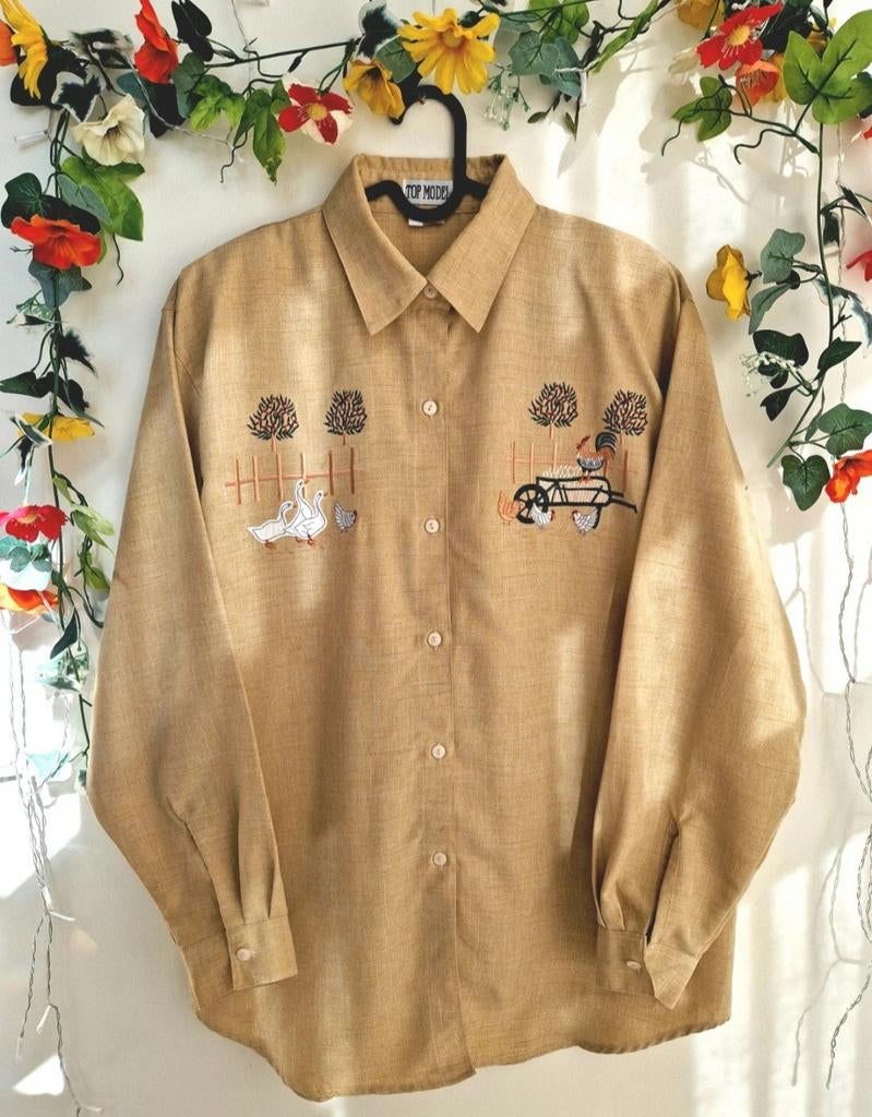 Super hoge kwaliteit vintage trachten geborduurde blouse, Ophalen of Verzenden, Zo goed als nieuw, Maat 46/48 (XL) of groter, Beige