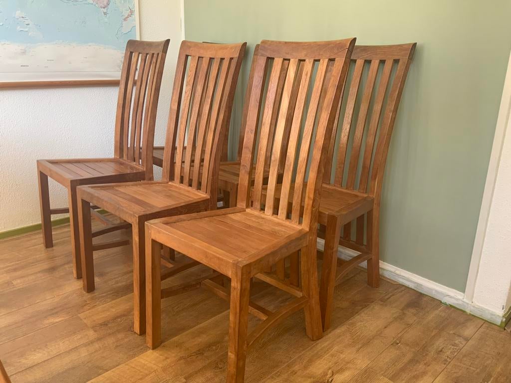 Set van 6 teak houten stoelen, Ophalen, Gebruikt, Bruin, Vijf, Zes of meer stoelen