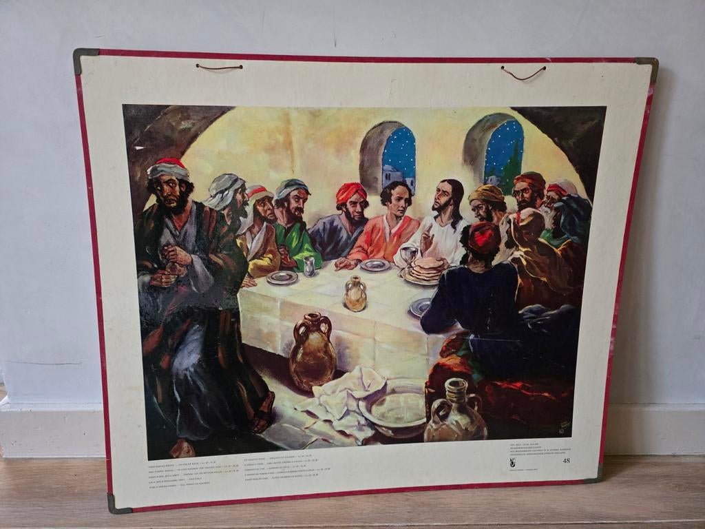 Oude bijbelplaat nr. 48 Laatste avondmaal, Antiek en Kunst, Ophalen of Verzenden