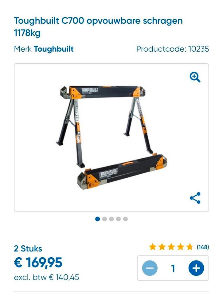 Toughbuilt C700 opvouwbare schragen 1178kg (2 stuks) nieuw, Doe-het-zelf en Verbouw, Werkbanken, Nieuw, 70 tot 120 cm, Inklapbaar