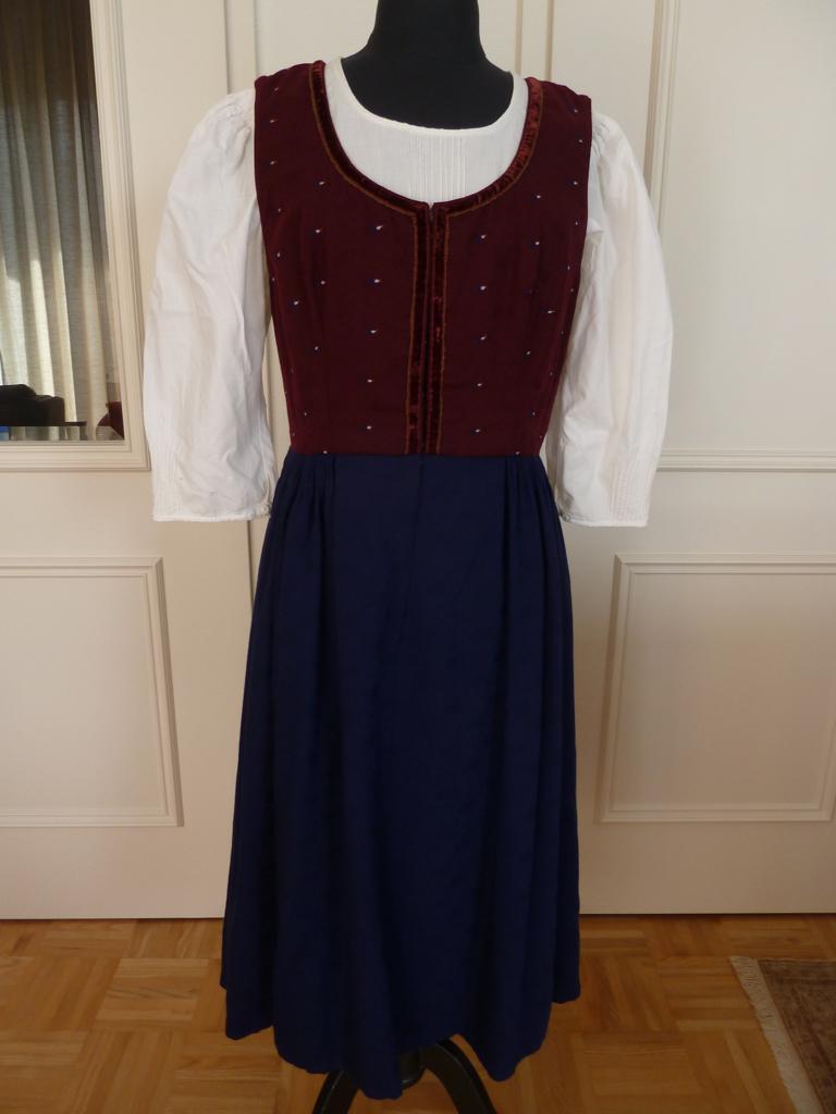 Traditioneel handgemaakte jurk, Dirndl 100% wol, Oktoberfest, Knielengte, Maat 36 (S), Verzenden, Blauw