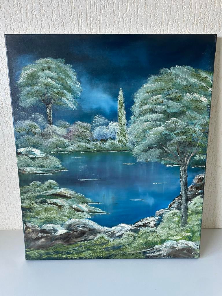 Schilderij Het Nachtblauwe Landschap Gerda Slingerland, Antiek en Kunst, Ophalen