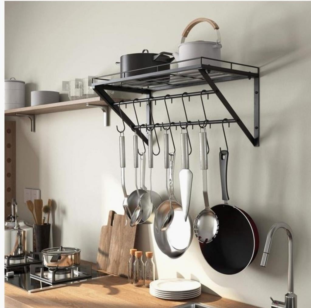 Zwart keukenrek met haken, Ophalen of Verzenden, Zo goed als nieuw