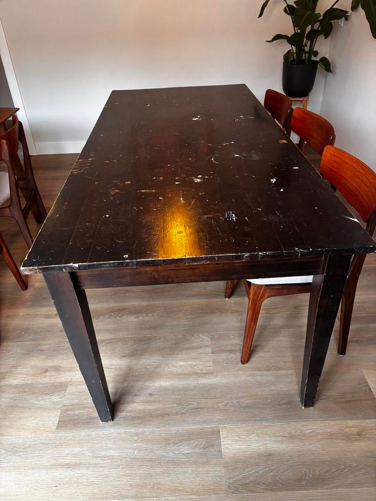 Bruine eettafel, 2 meter lang, Huis en Inrichting, Tafels | Eettafels, Ophalen, Gebruikt, 200 cm of meer, 50 tot 100 cm