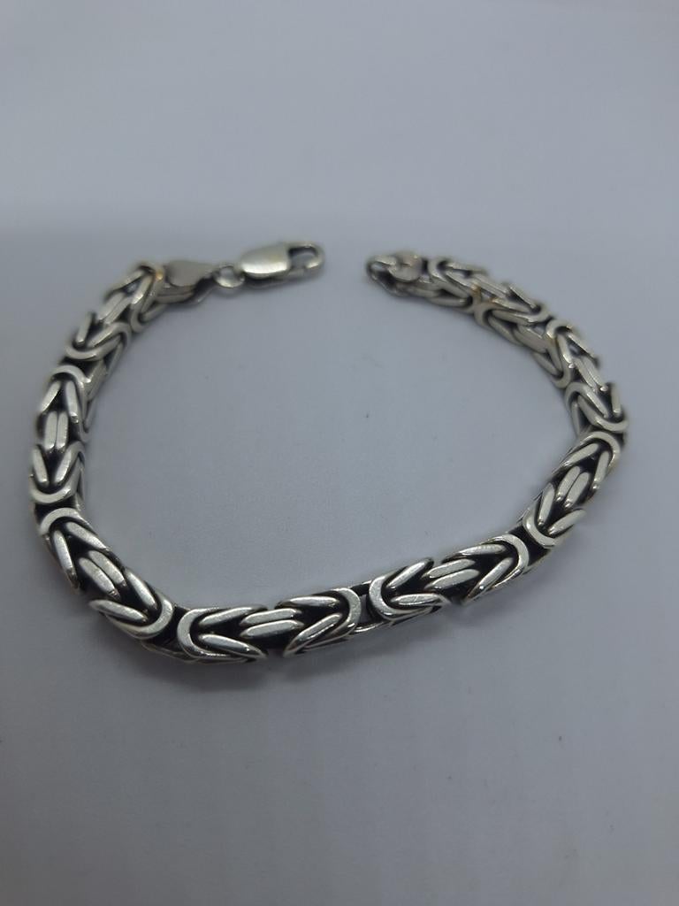 Massief zilveren heren  koningsarmband 21cm, 6mm breed, 40g, Ophalen of Verzenden, Zo goed als nieuw, Zilver, Zilver