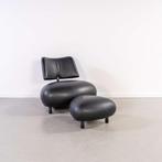 1x Leolux Pallone Fauteuil + Hocker Zwart Leer – Zwart Frame, Niet ingevuld, Niet ingevuld, 75 tot 100 cm, Ophalen of Verzenden