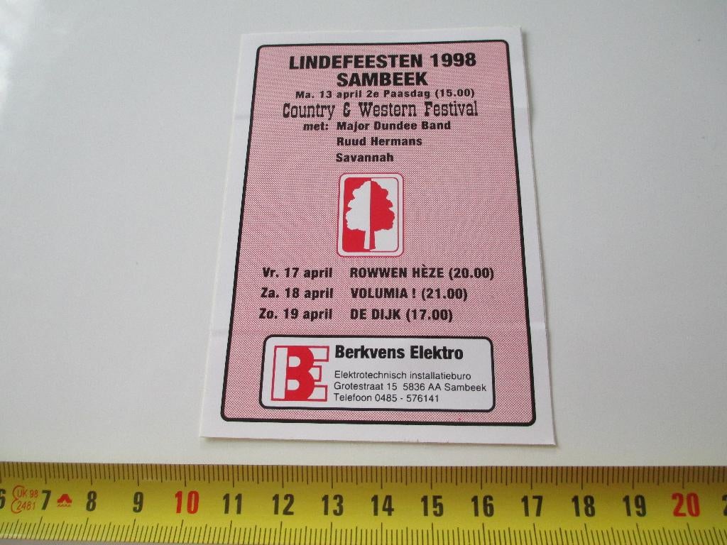 sticker Sambeek BERKVENS ELECTRO Lindefeesten 1998, Ophalen, Zo goed als nieuw