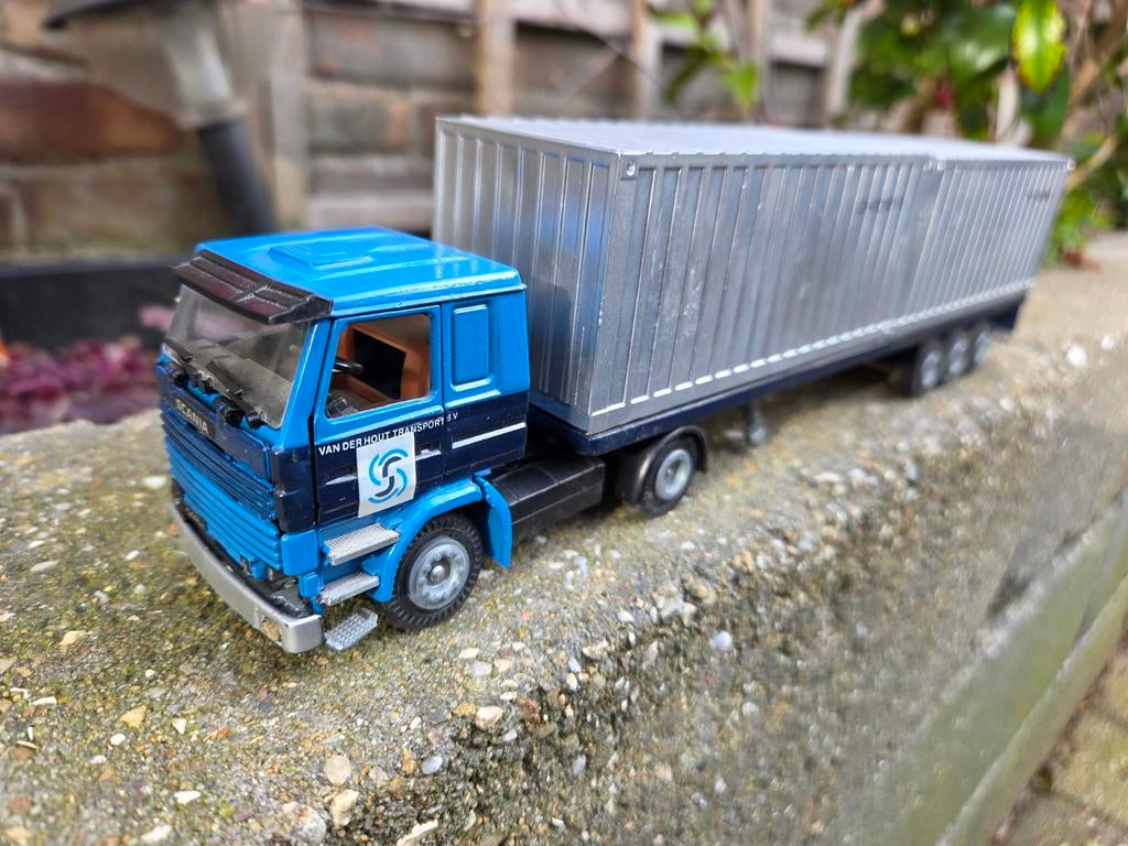 Tekno Scania Spronsen met containers en oplegger, Ophalen of Verzenden, Zo goed als nieuw, Bus of Vrachtwagen, Tekno