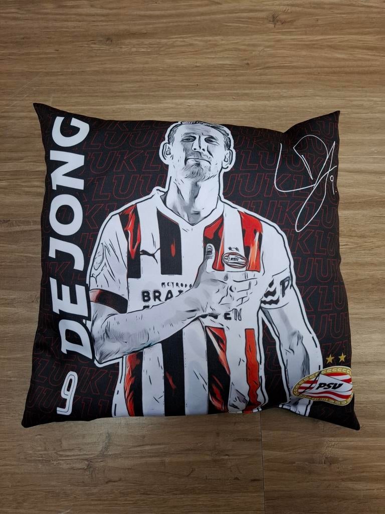PSV Luuk de Jong sierkussen, Huis en Inrichting, Ophalen of Verzenden, Zo goed als nieuw, Zwart, Vierkant