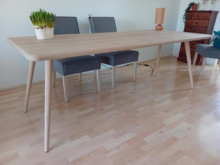 eettafel, eiken, oliewit, Huis en Inrichting, Tafels | Eettafels, Zo goed als nieuw, 50 tot 100 cm, 200 cm of meer, Vijf personen of meer