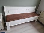 Te koop, nog mooie volledige houten bank met zitkussen., Ophalen of Verzenden, 75 tot 100 cm, Vierpersoons of meer