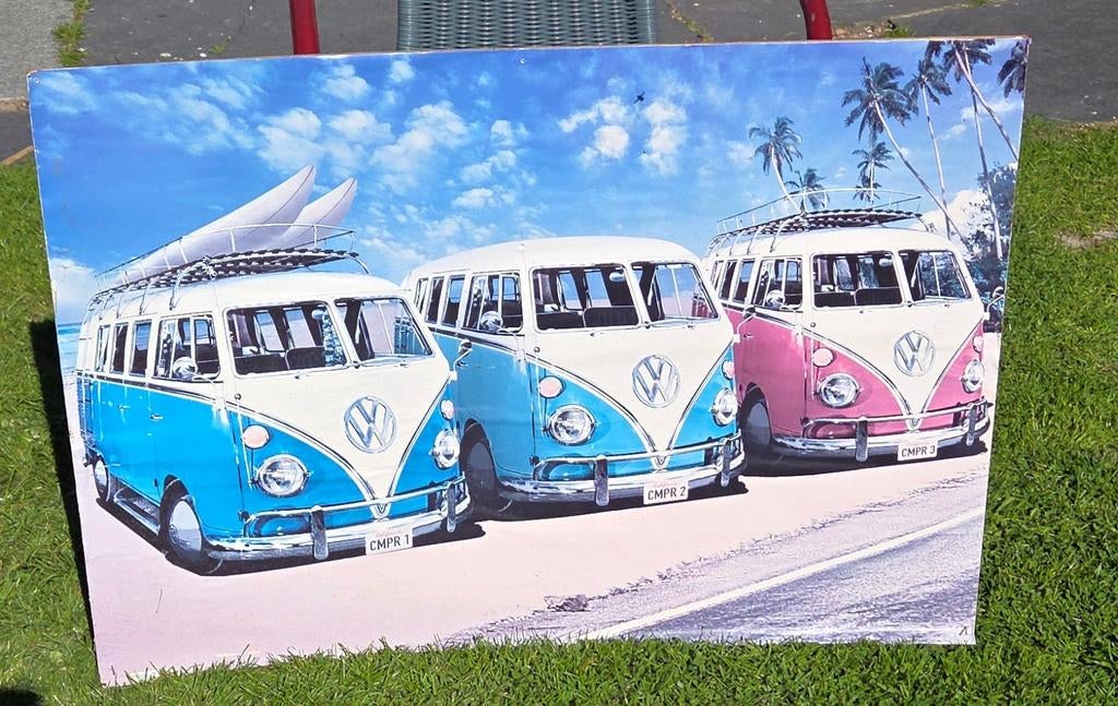 Vw T1 poster met 3 Volkswagen busjes 90x60 cm, Ophalen