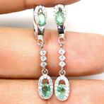 oorbellen 925 zilver 14 k wit goud verguld met Smaragd, Nieuw, Ophalen of Verzenden, Met edelsteen, Knopjes of Stekers