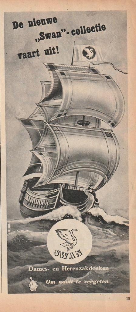 Retro reclame 1952 Swan zakdoeken schip op zee, Verzenden, Overige typen
