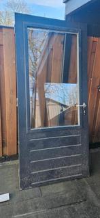 Antreciet hardhouten buitendeur met glas, Doe-het-zelf en Verbouw, Deuren en Horren, Ophalen, Gebruikt, 80 tot 100 cm, Buitendeur