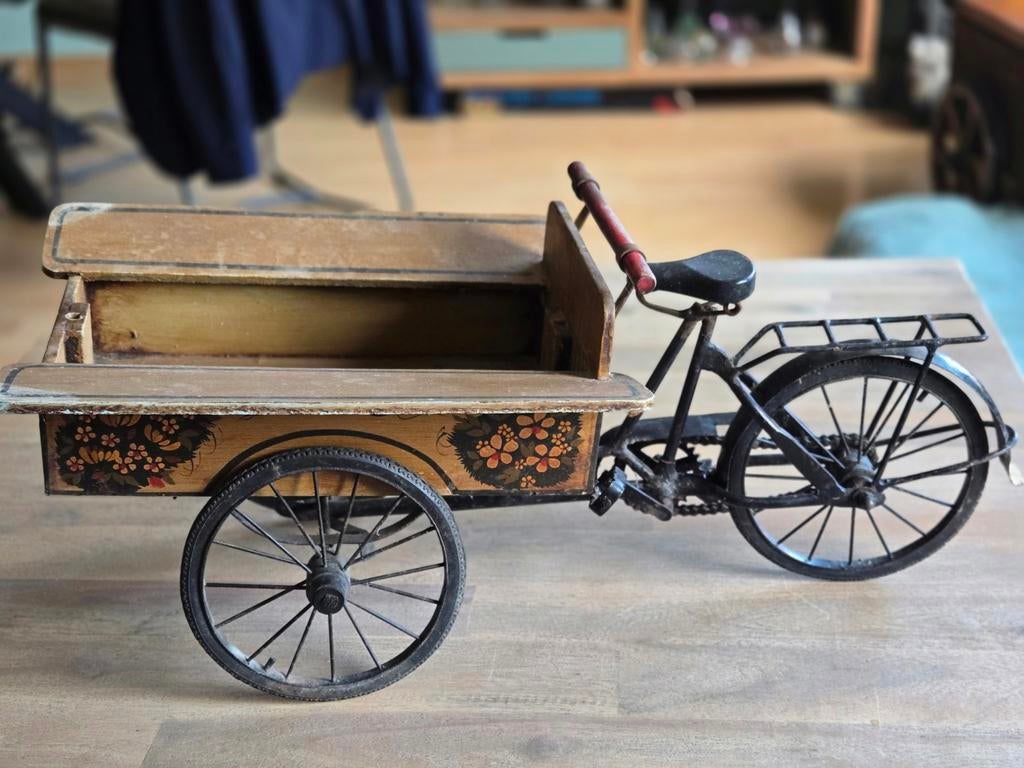 Vintage Bakfiets Miniatuur - Decoratief Model 60x28cm, Overige merken, Gebruikt, Ophalen of Verzenden, Groter dan 1:32
