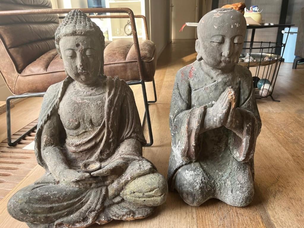 Set houten Boeddha beelden 50 cm uit Azië, Huis en Inrichting, Woonaccessoires | Boeddhabeelden, Ophalen, Zo goed als nieuw