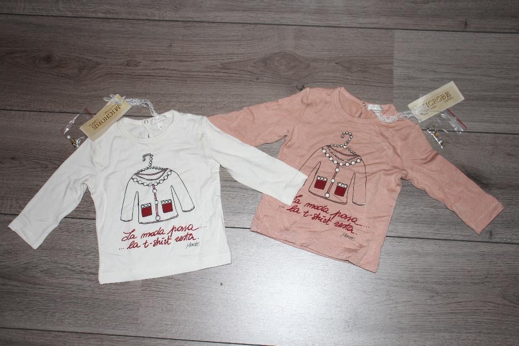 2 lange mouw shirt microbe wit/poeder roze 74/6m, Kinderen en Baby's, Babykleding | Maat 74, Ophalen of Verzenden, Nieuw, Meisje