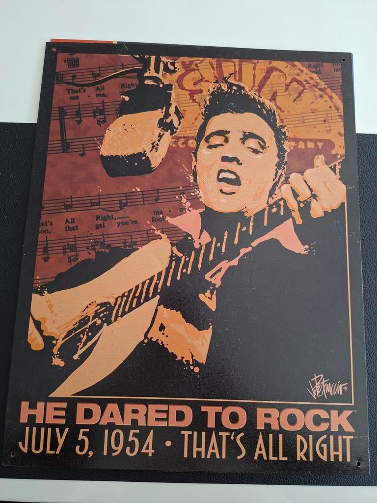 Elvis Presley 'He Dared to Rock' Metalen Plaat, Verzamelen, Ophalen of Verzenden, Gebruikt, Poster, Artwork of Schilderij