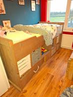 Steigerhouten hoogslaper met opbergruimte en trapje, Ophalen, Gebruikt, Hoogslaper