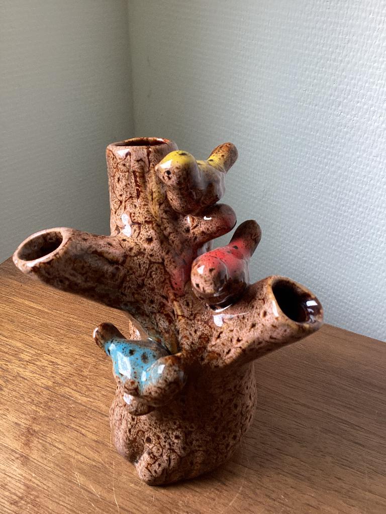 Vaas Domingo hoog met vogels 18 cm kleurrijk vaasje, Huis en Inrichting, Overige kleuren, Aardewerk of Porselein, Ophalen of Verzenden