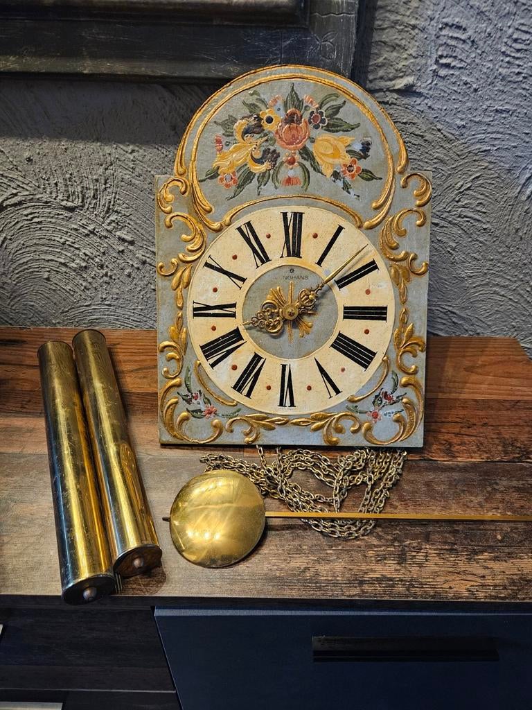 Antieke Junghans wandklok met handgeschilderde details, Ophalen of Verzenden