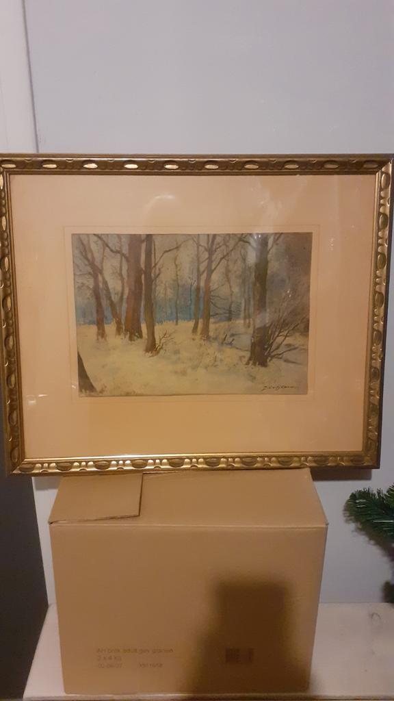 Aquarel , achter glasplaat. Adriaan Terhell / J de Blanc, Ophalen of Verzenden