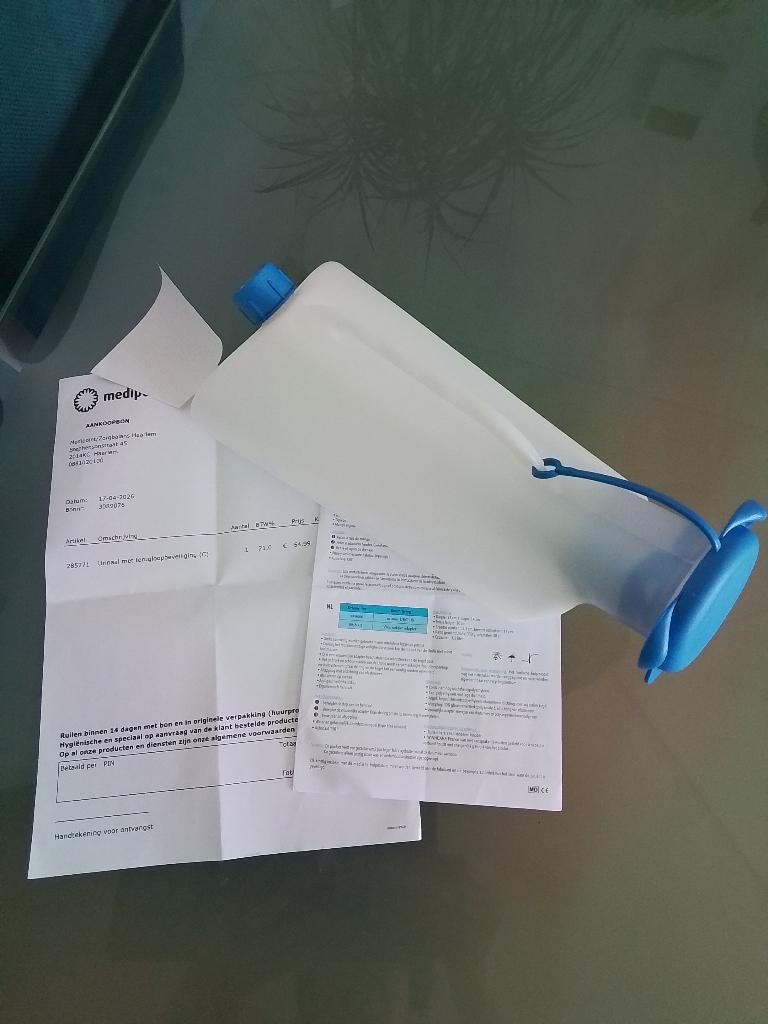 plasfles met terugloopbeveiliging, Diversen, Verpleegmiddelen, Ophalen, Nieuw