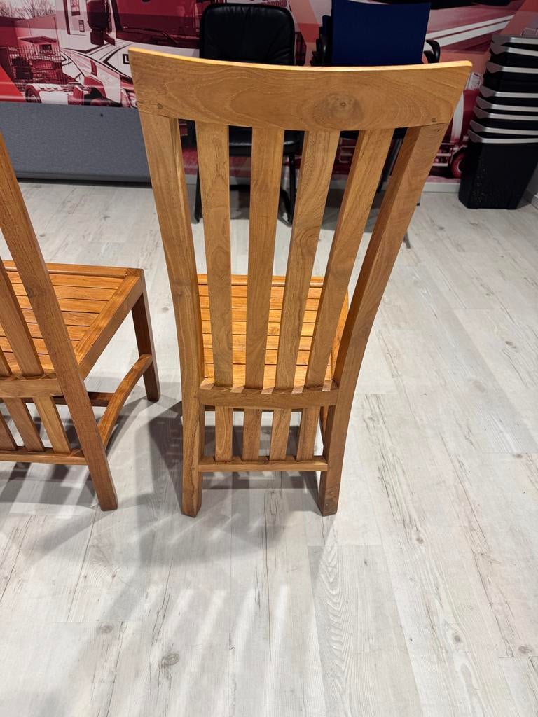 6 Teakhouten stoelen met hoge leuning, Huis en Inrichting, Stoelen, Gebruikt, Bruin, Ophalen of Verzenden, Vijf, Zes of meer stoelen