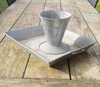 Zinken Vaas en Dienblad, Tuin en Terras, Bloembakken en Plantenbakken, Ophalen, Gebruikt, Minder dan 30 cm, Minder dan 60 cm