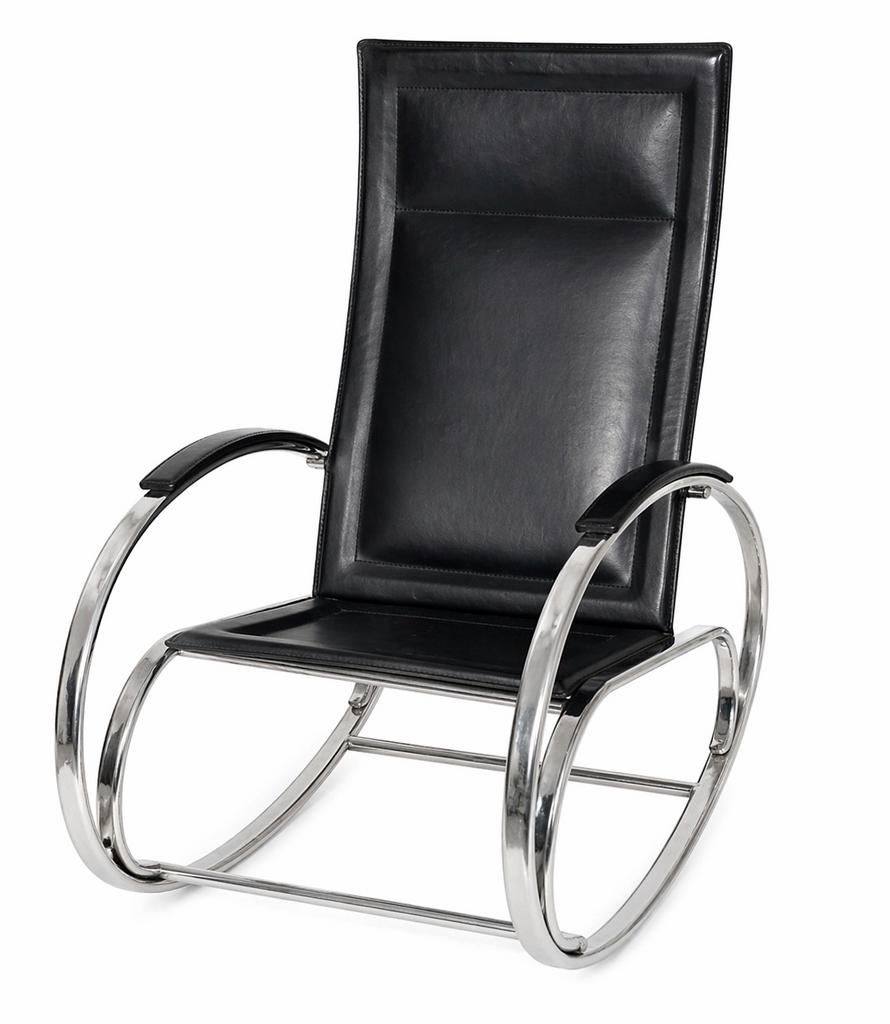 Vintage Bauhaus Schommelstoel - Zwart Leer & Chroom, Ophalen