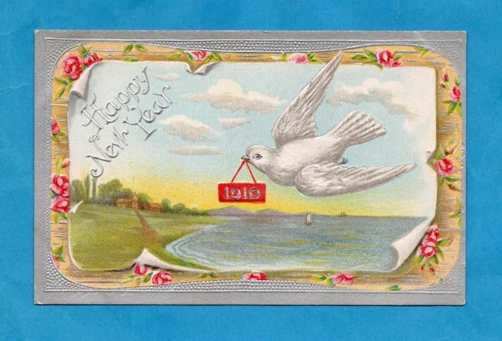 Mooie oude nieuwjaarskaart/reliéf B153 met wit duifje 1910, Verzenden, Voor 1920, Ongelopen, Overige thema's