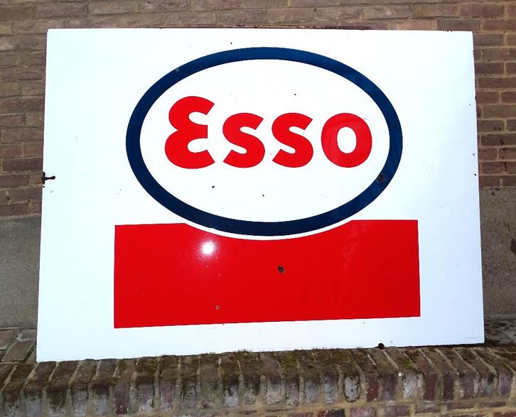 oud emaillen reclamebord emaille bord esso uit 1958, Antiek en Kunst, Curiosa en Brocante, Ophalen