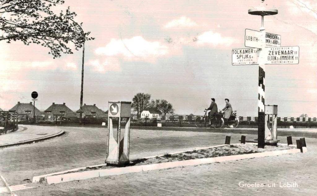 1960 LOBITH Groeten uit.....ANWB verkeersbord Spijk/Zevenaar, Verzenden, 1940 tot 1960, Gelopen, Gelderland