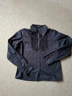 Zwarte blouse,  lange mouw met ruches, Ophalen of Verzenden, Zo goed als nieuw, Maat 46/48 (XL) of groter, Zwart