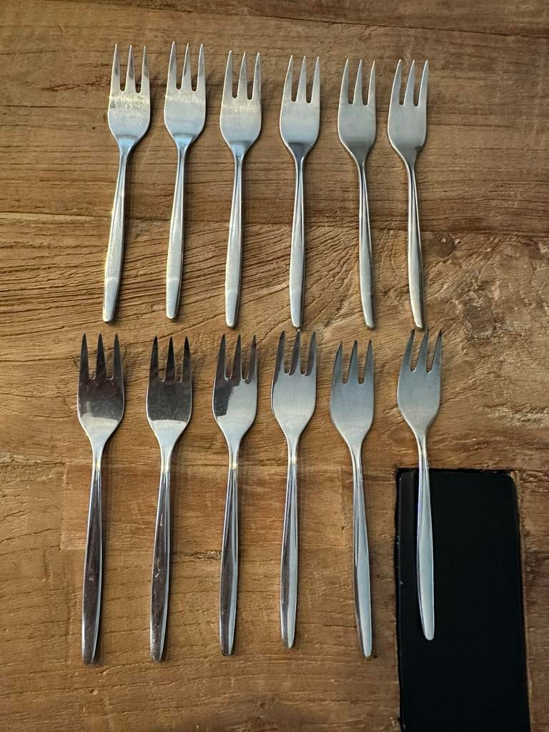 12 verzilverde gebaksvorkjes, Antiek en Kunst, Antiek | Bestek, Ophalen of Verzenden