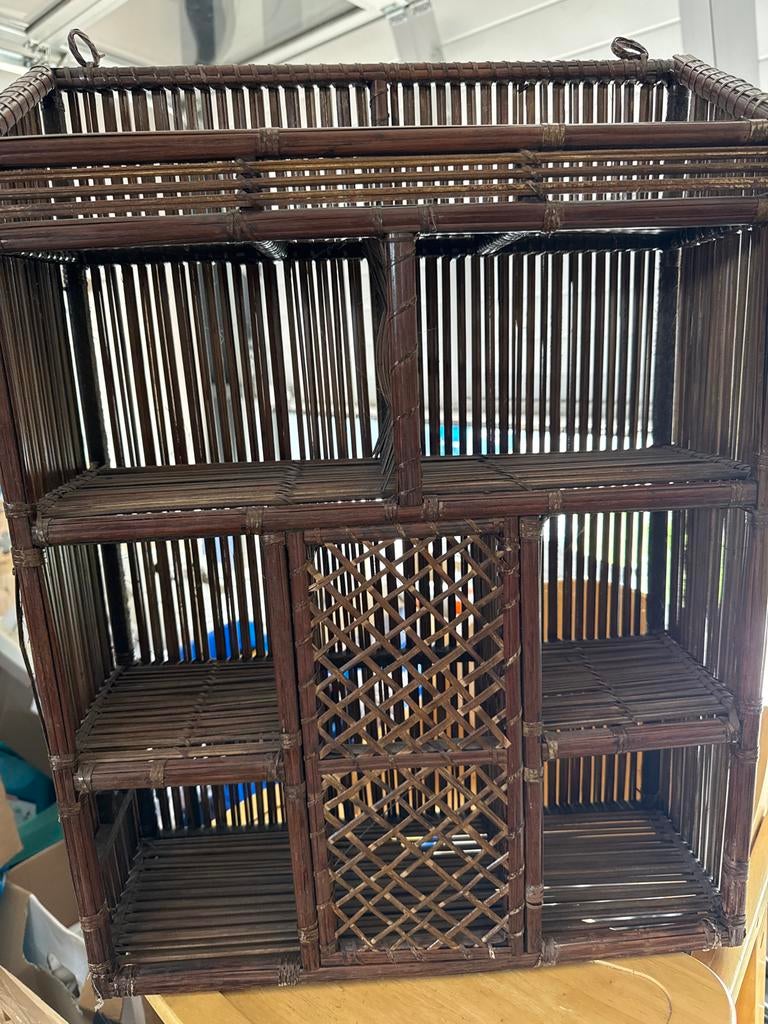 Vintage rotan wandrekje / kruidenrekje, Huis en Inrichting, Ophalen, Gebruikt