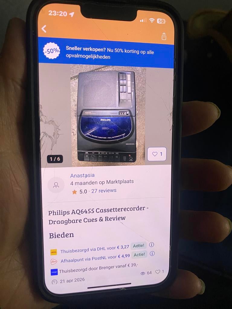 Philips AQ6455 Cassetterecorder - Draagbaar en Compact, Audio, Tv en Foto, Cassettedecks, Ophalen of Verzenden, Enkel, Philips