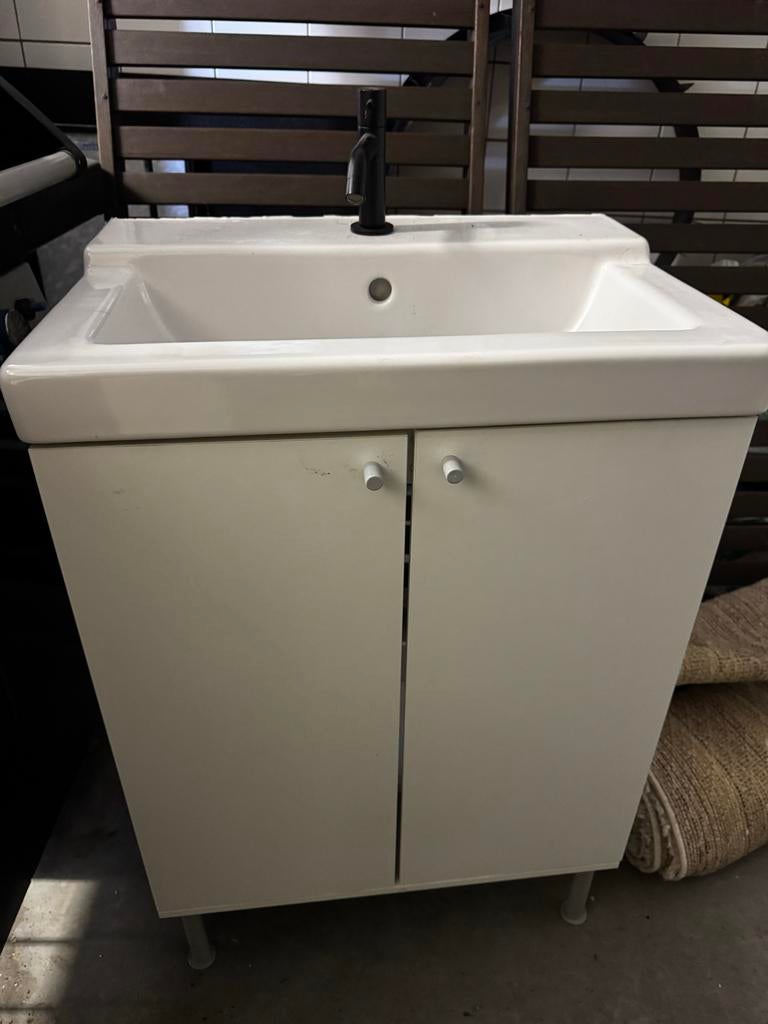 IKEA ENHET / TVÄLLEN wastafel met zwarte kraan, Ophalen of Verzenden, Gebruikt, Wit, Overige typen